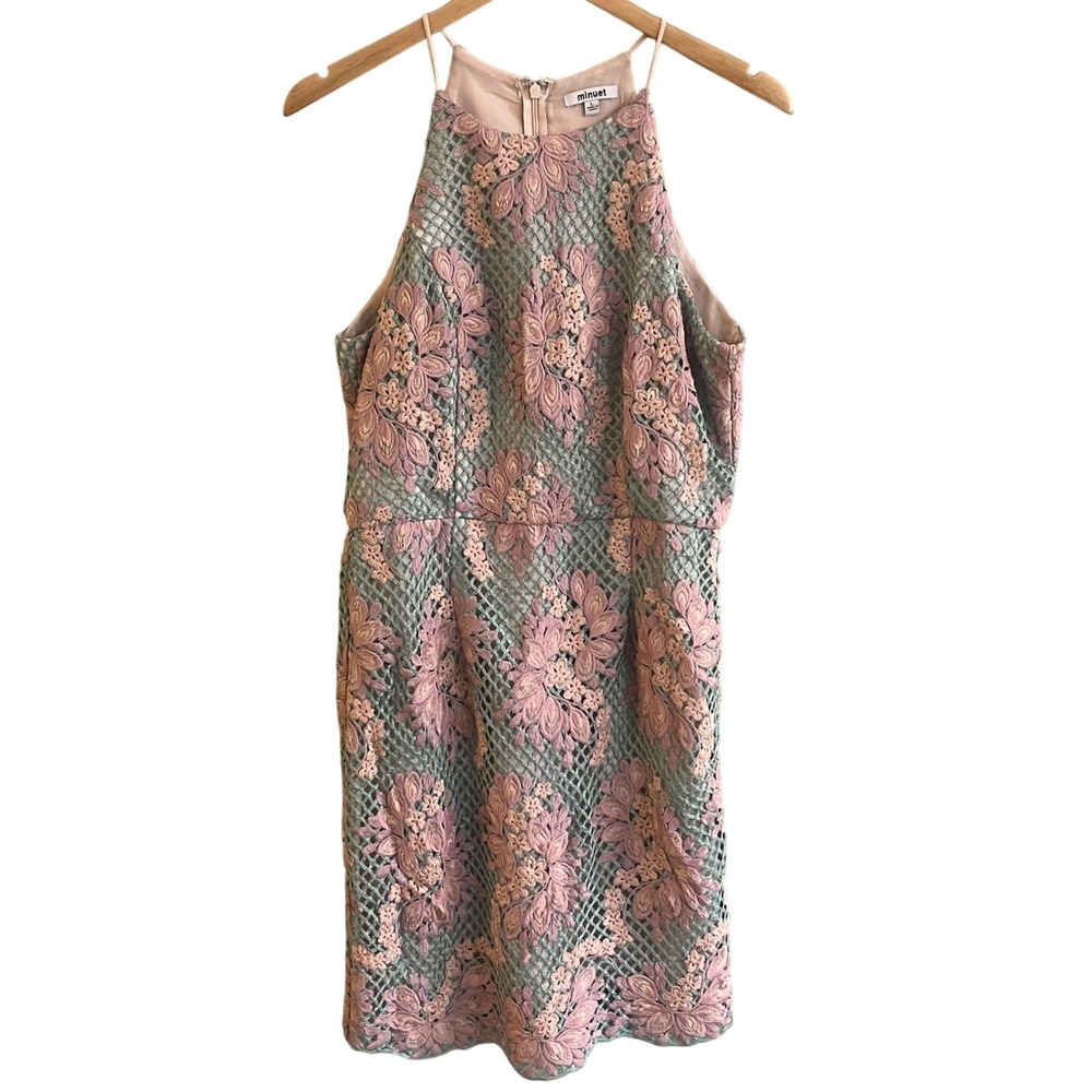 Minuet Lace Sleeveless Dress Party Wedding Cocktail Floral Green Pink Large